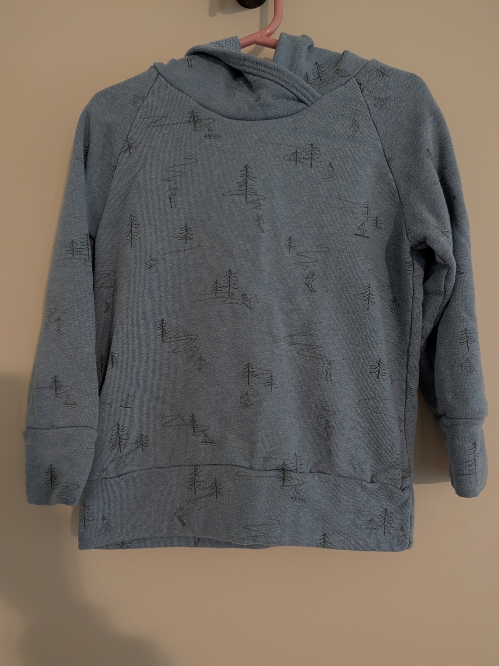 Kids Blue Hooded Sweater with Skier Print